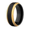 Black ring with gold band on a white background