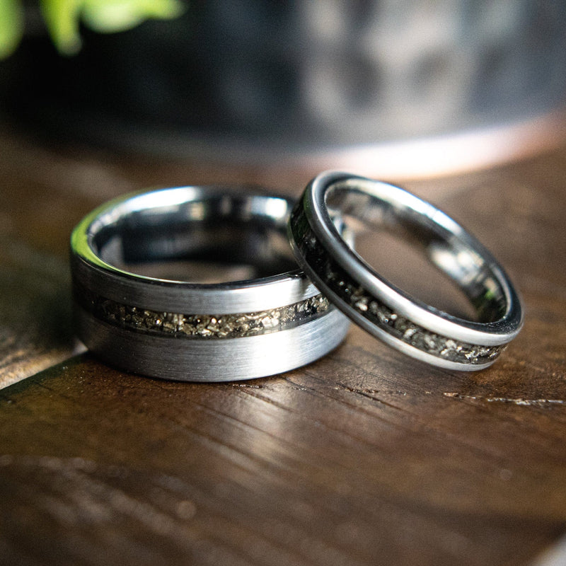 Han & Leia- Couples Meteorite Tungsten His Hers Wedding Rings | Madera Bands