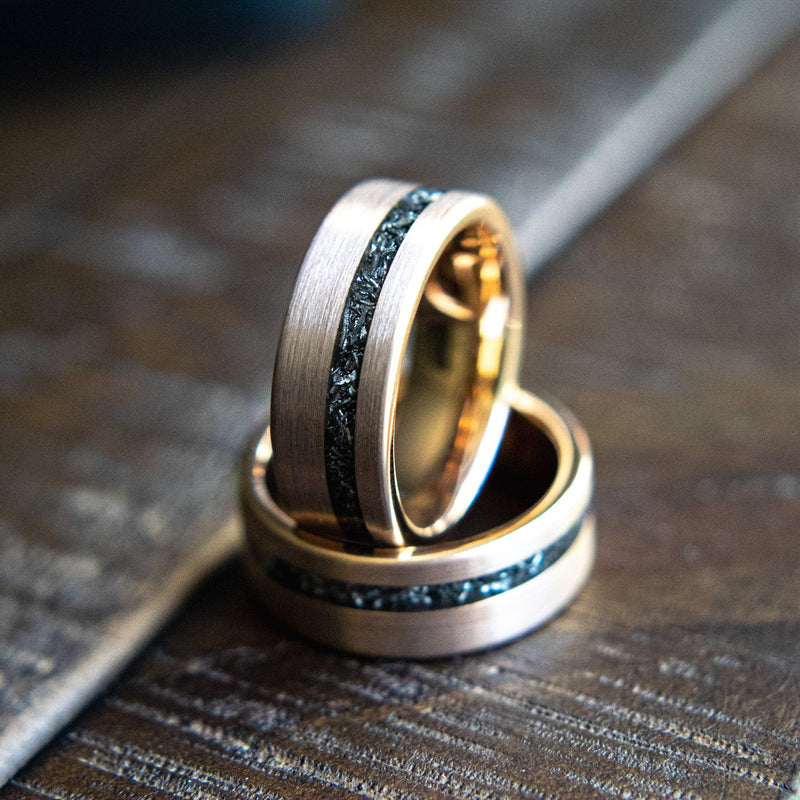 Meteorite Men's Wedding Rings |Tungsten Men's Wedding Rings | Rose Gold Men’s Wedding Rings | Madera Bands