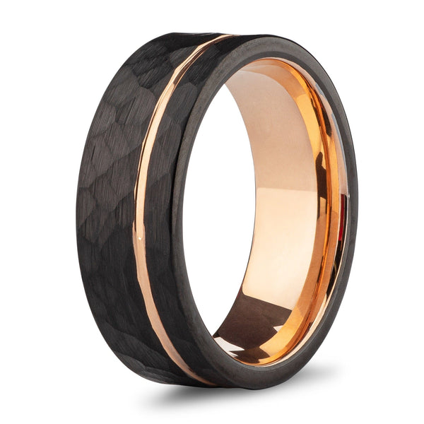 The Magnus- Hammered Tungsten Rose Gold Men's Wedding Ring | Madera Bands