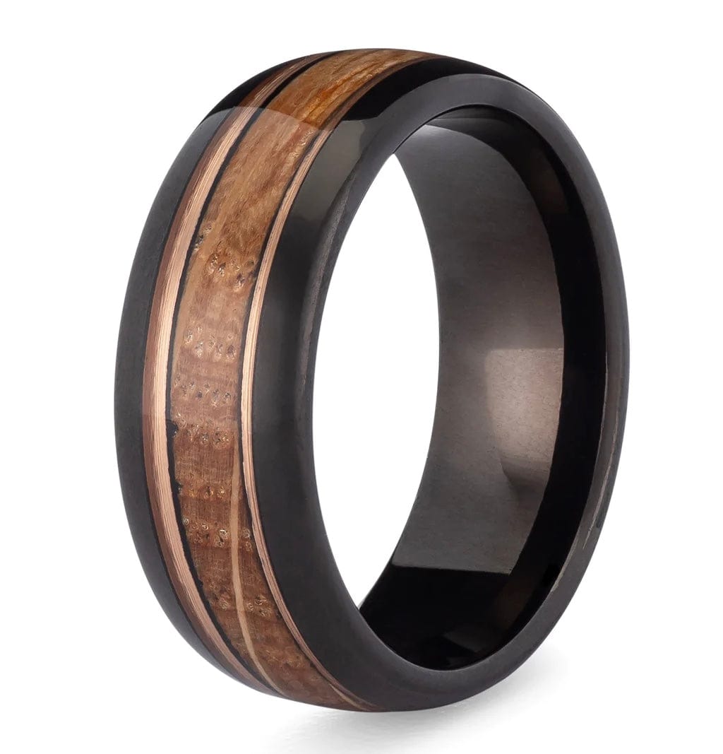 Nature Line Fishing Line Ring With Whiskey Barrel And Deer Antler Inlay