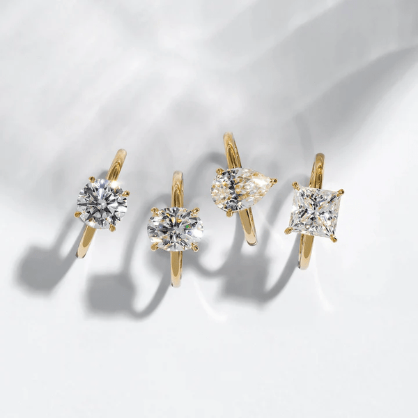 Four Madera Bands engagement rings with unique shapes and cuts