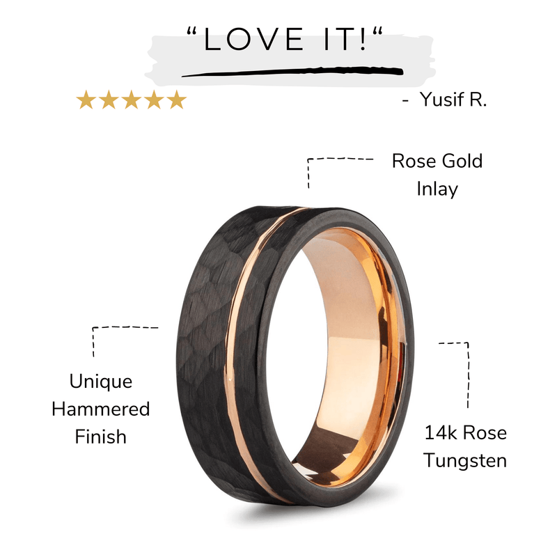 The Magnus- Hammered Tungsten Rose Gold Men's Wedding Ring