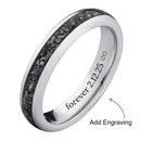 white gold womens tungsten wedding band with engraved text on a white background
