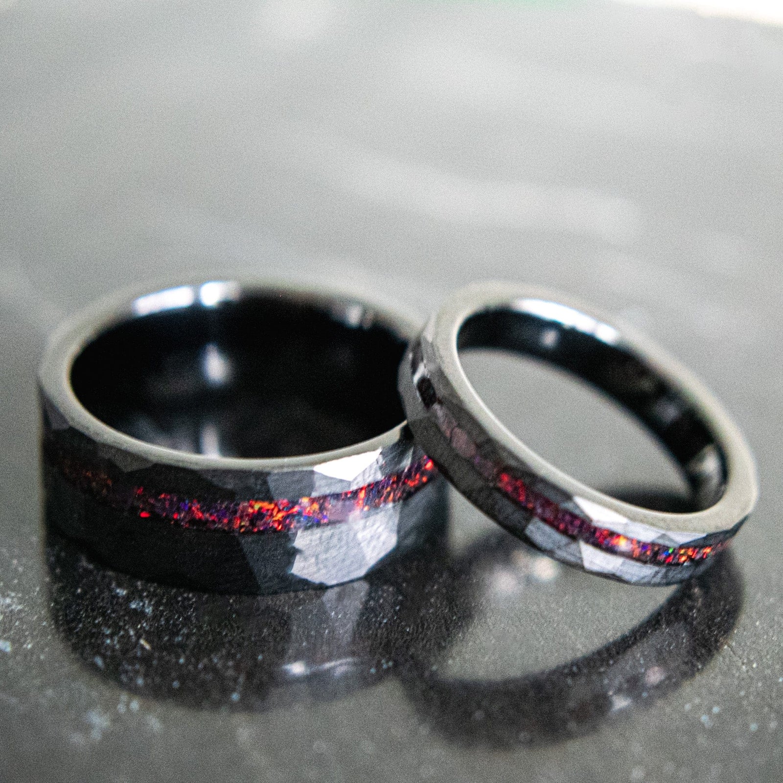 Black and Red Wedding Rings | Rogue & Gambit | Madera Bands