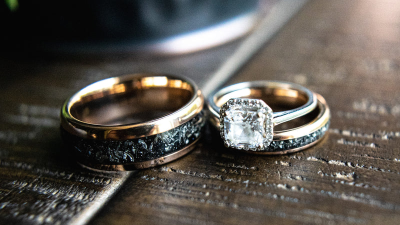 The Romeo & Juliet- Couples Meteorite Rose Gold His & Hers Wedding ...