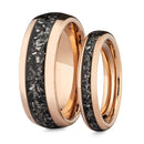 the-romeo-juliet-rose-couples-his-and-hers-meteorite-wedding-rings-madera-bands