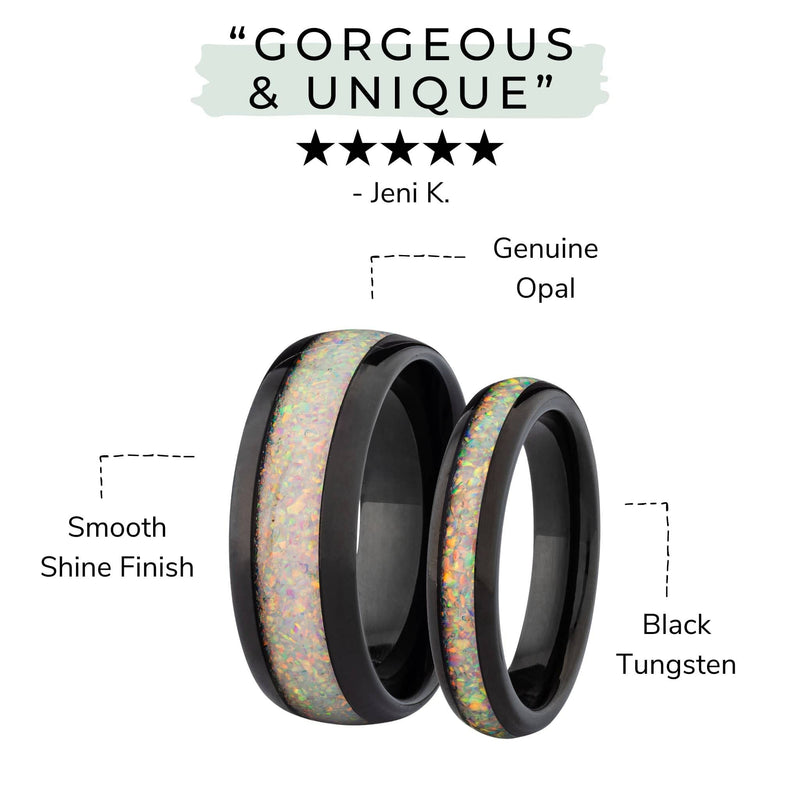 Image showing the details of the Beast & Beauty 2.0 matching opal wedding bands