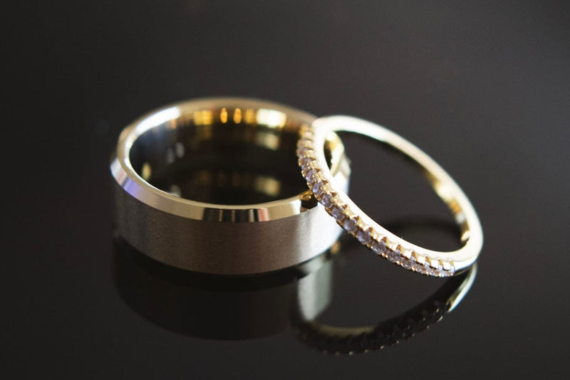 modern matching wedding bands in gold
