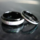The Beast & Beauty 2.0 men's white opal wedding band his and hers set