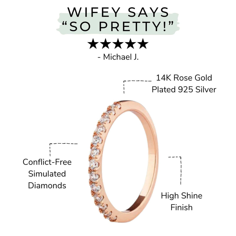 rose gold pave wedding band infographic specs