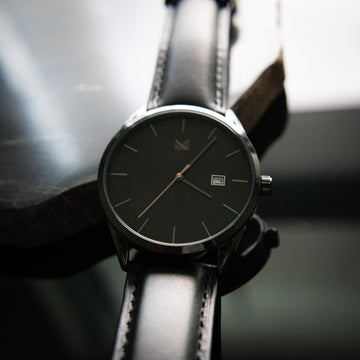 Black Mens Modern Watch | Madera Bands - Black Leather Watch For Men