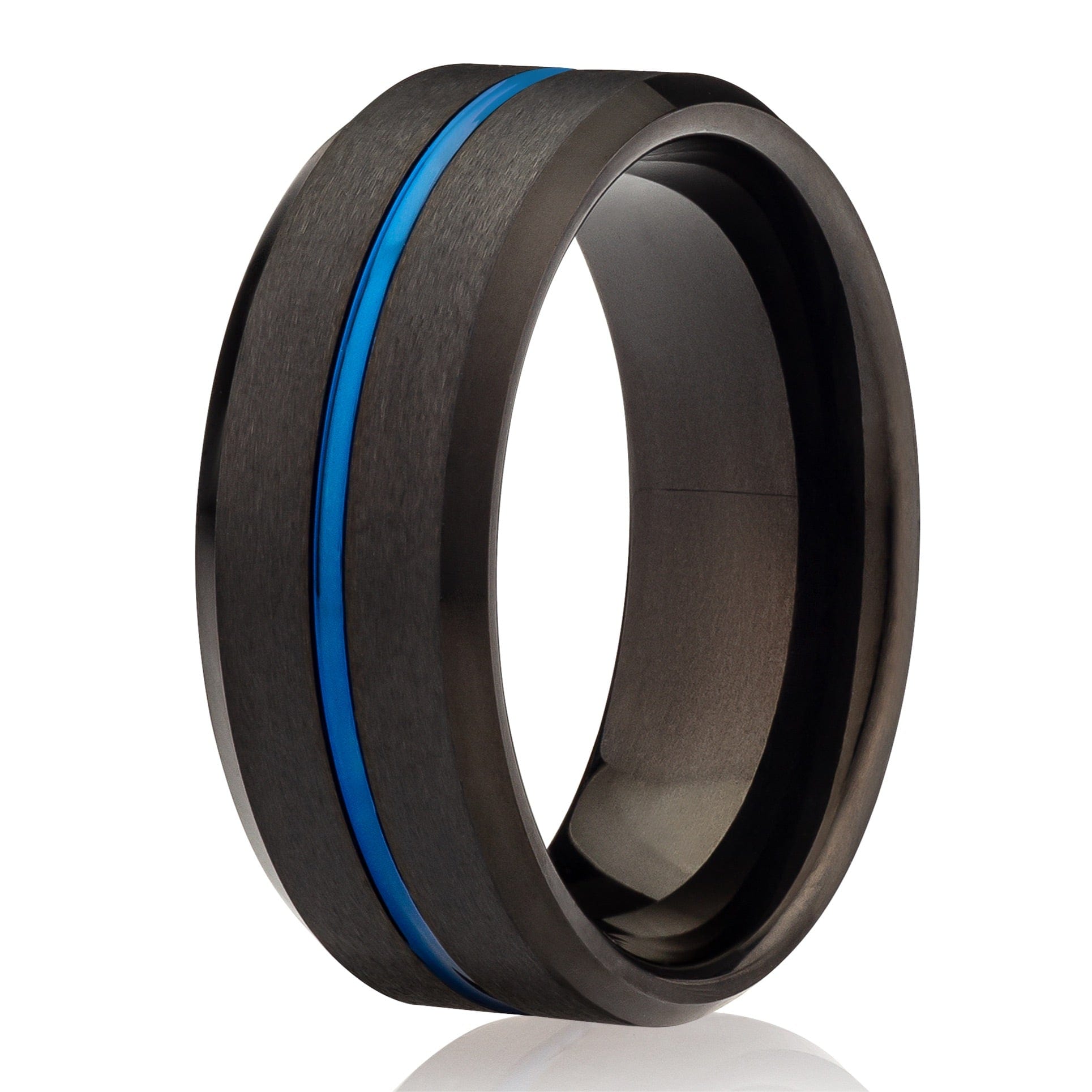 The Cop - Men’s Black and Blue Wedding Band | MaderaBands