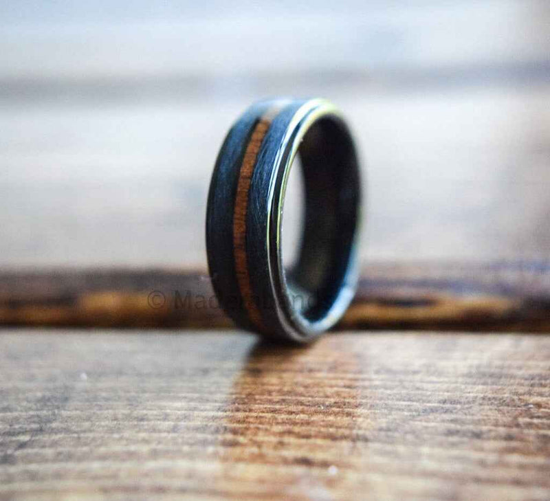 The Carter- Black Tungsten & Whiskey Wood Men’s Wedding Ring | Madera Bands