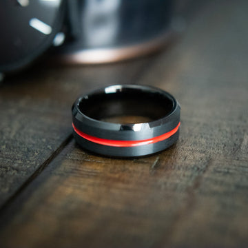 Men’s 8mm Red Line Cross Silicone Wedding Band – Comfortable, Durable Rubber Ring