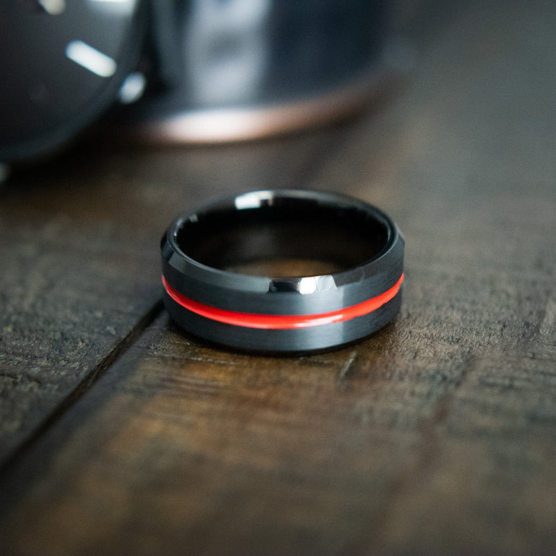 The Firefighter- Tungsten Men’s Black Wedding Band | Madera Bands