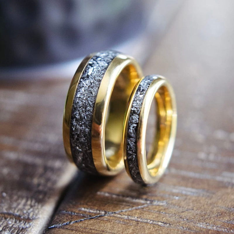 The Gold Romeo & Juliet- Couples Meteorite Gold His & Hers Wedding Rings | Madera Bands