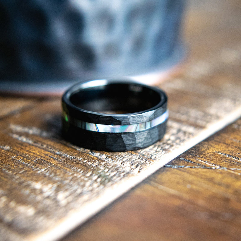 The Jonah- Black Tungsten & Abalone Men's Wedding Ring | Madera Bands