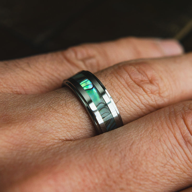 The Masterpiece- Tungsten and Abalone Men’s Wedding Rings | Madera Bands