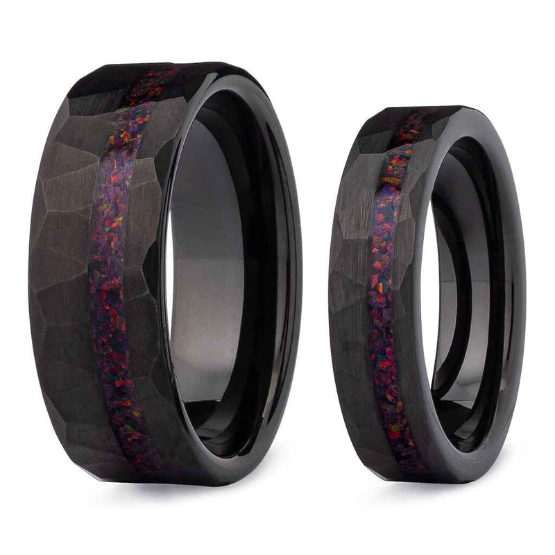 The Rogue & Gambit- Couples Black Tungsten & Opal Tungsten His & Hers Wedding Rings | Madera Bands
