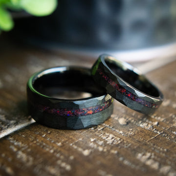 Black Tungsten Carbide Opal Inlay Band Ring Opal Ring Tungsten