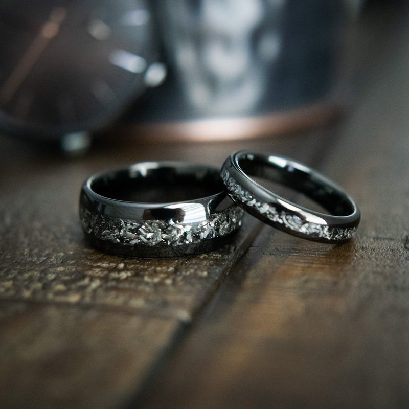 The Romeo 2.0- Meteorite Black Tungsten Men's Wedding Ring | Madera Bands