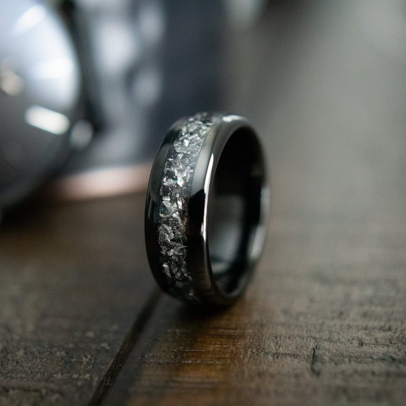 The Romeo 2.0- Meteorite Black Tungsten Men's Wedding Ring | Madera Bands