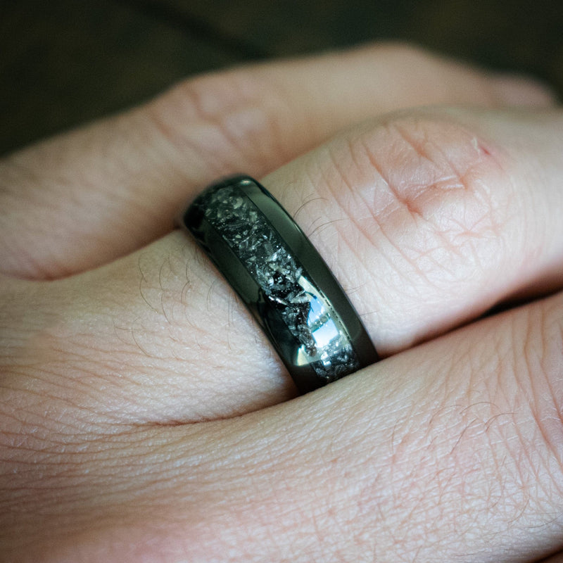 The Romeo 2.0- Meteorite Black Tungsten Men's Wedding Ring | Madera Bands