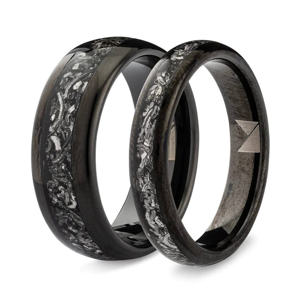 The Romeo & Juliet 2.0 - Couples Meteorite His & Hers Wedding Rings | Madera Bands