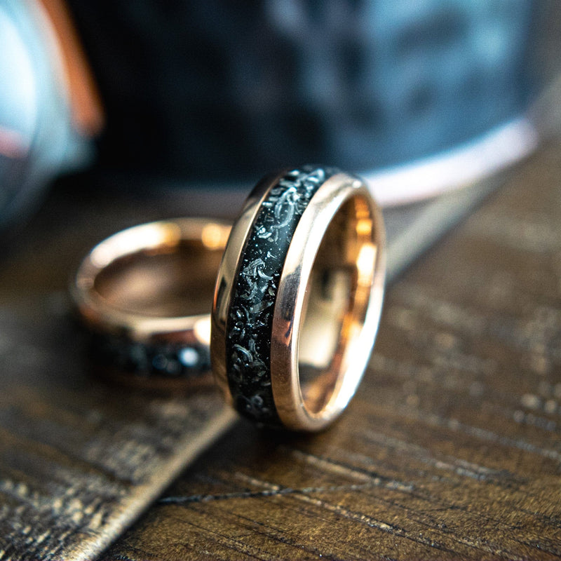 The Romeo- Meteorite Rose Gold Tungsten Men's Wedding Ring | Madera Bands