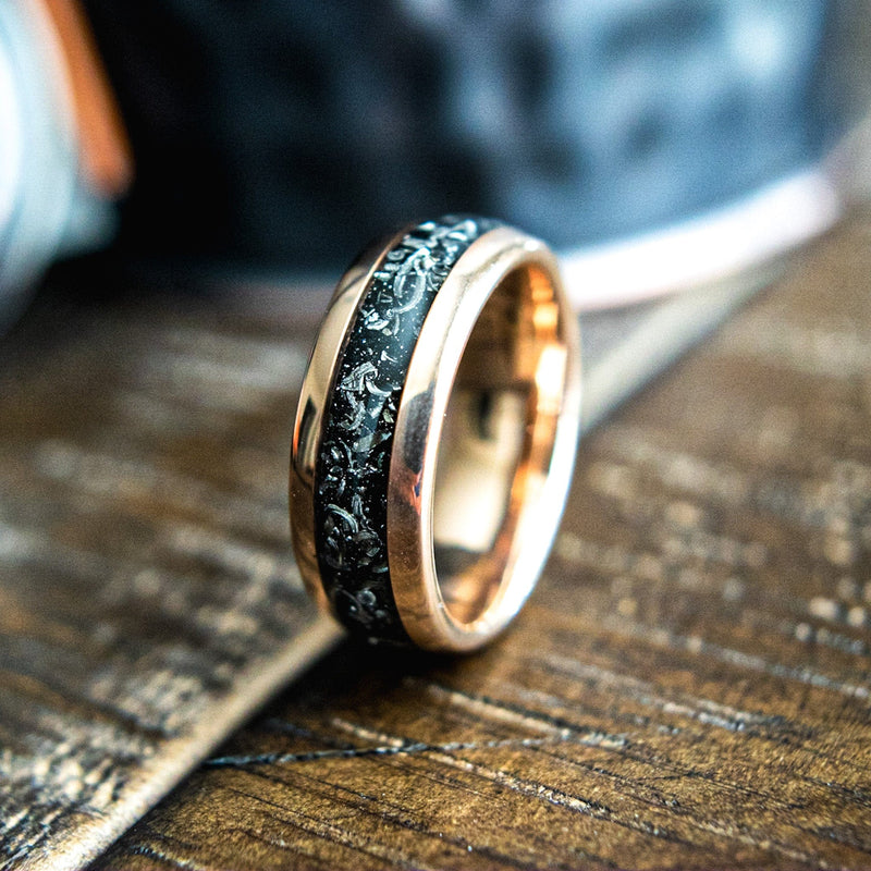 The Romeo- Meteorite Rose Gold Tungsten Men's Wedding Ring | Madera Bands