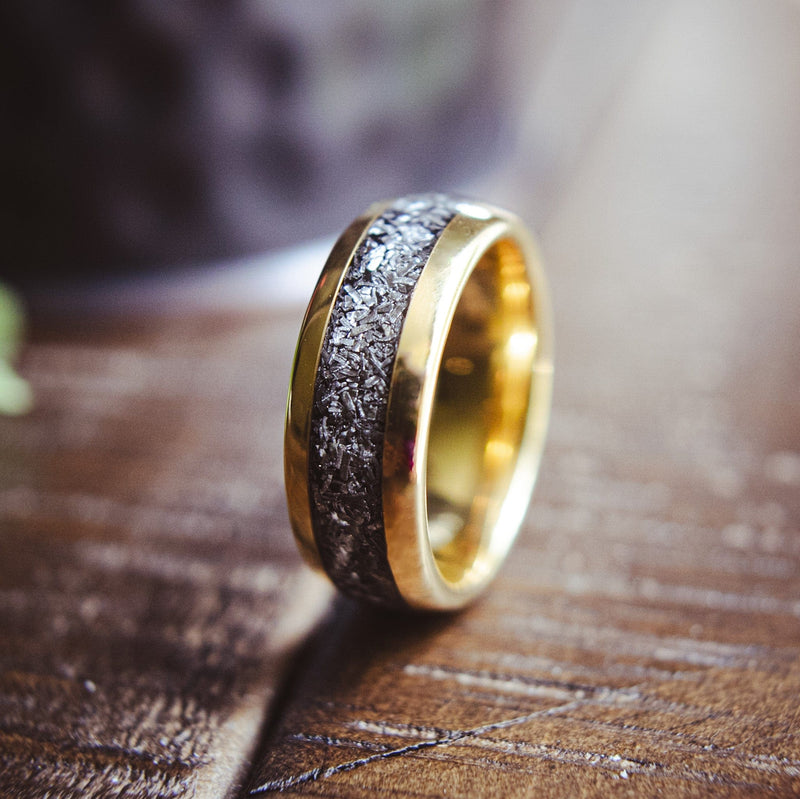 The Romeo- Meteorite Yellow Gold Tungsten Men's Wedding Ring | Madera Bands