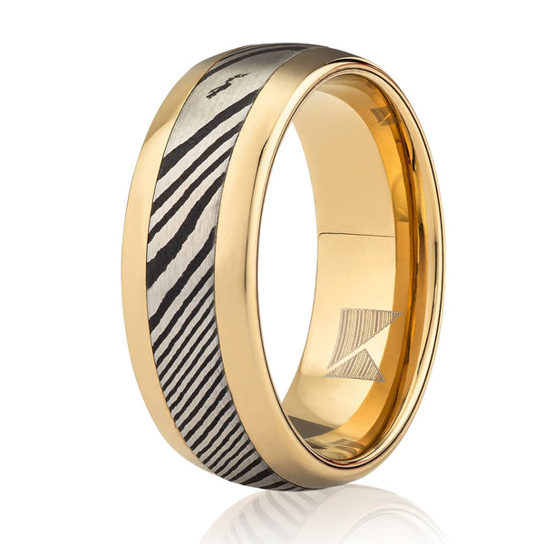 The Spartan - Damascus  Men’s Wedding Ring, Men's Gold Wedding Band | Madera Bands