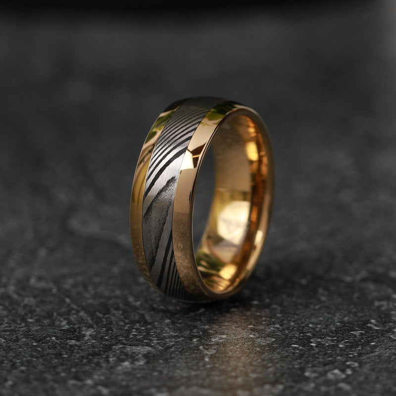 The Spartan - Damascus  Men’s Wedding Ring, Men's Gold Wedding Band | Madera Bands