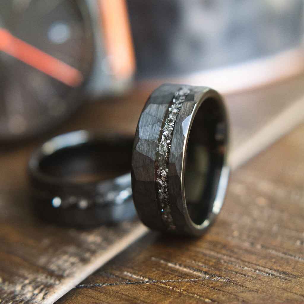The Kent Black Tungsten Meteorite Men s Wedding Ring Madera Bands
