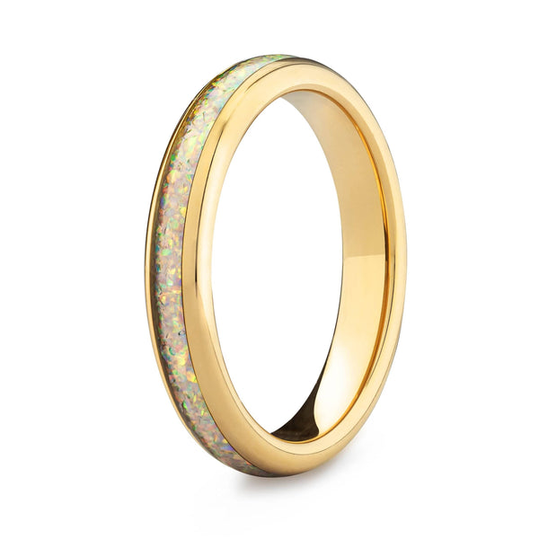 a tungsten yellow gold opal ring