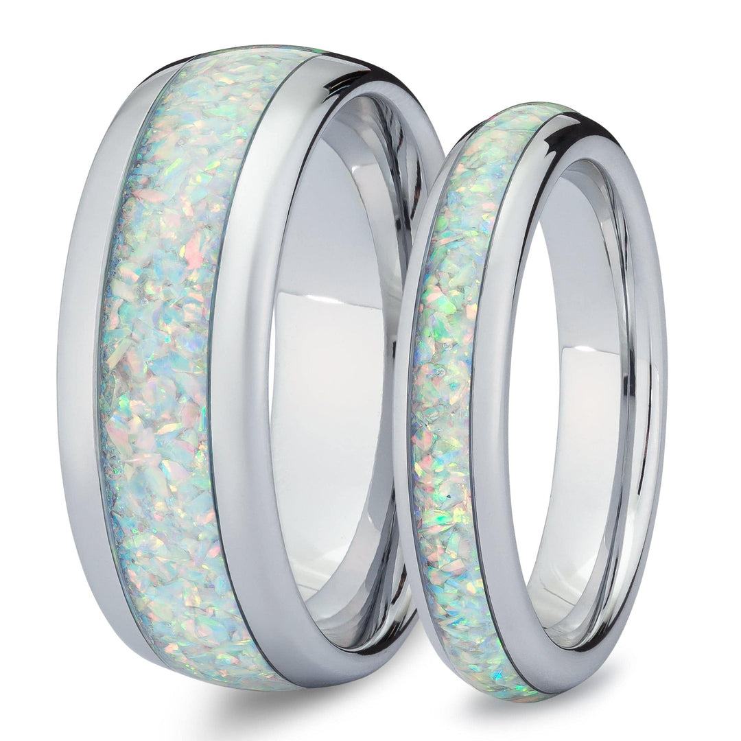 His and Hers White Gold Wedding Bands Beast Beauty