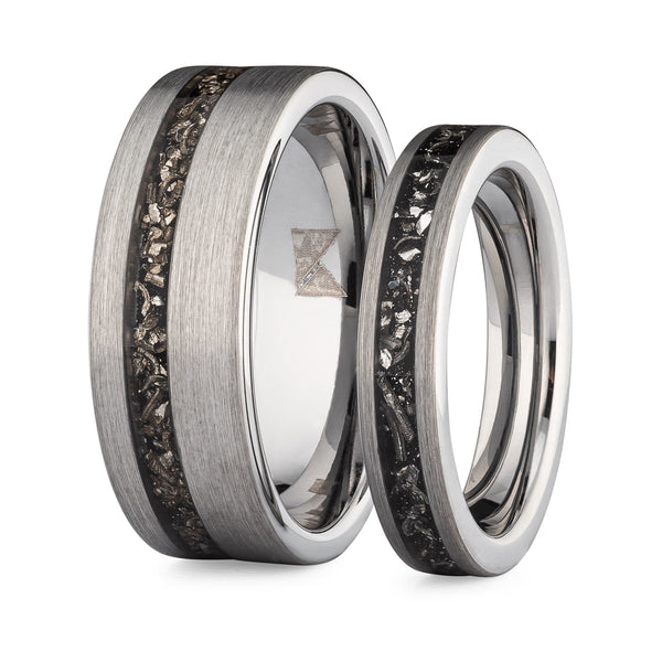 Han & Leia- Couples Meteorite Tungsten His Hers Wedding Rings | Madera Bands