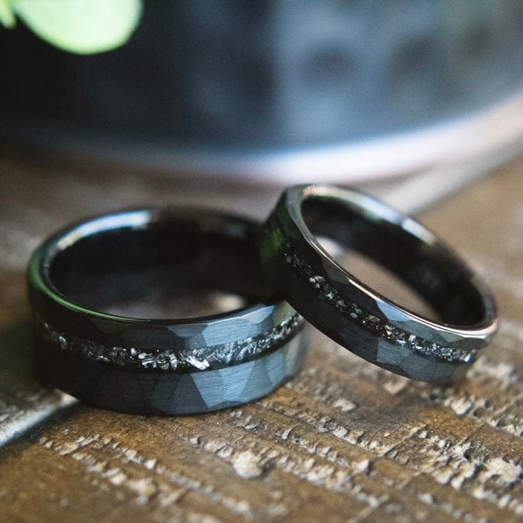 Couples Wedding Rings- Meteorite Men’s Wedding Rings- Wedding Rings For Couples- Madera