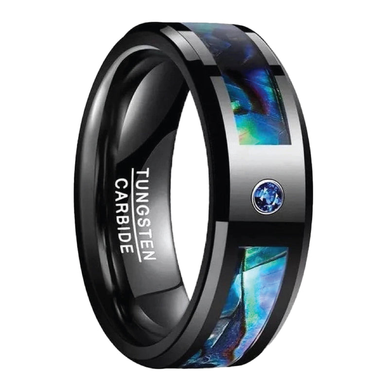The Aquaman- Black Tungsten & Abalone Men’s Wedding Ring | Madera Bands