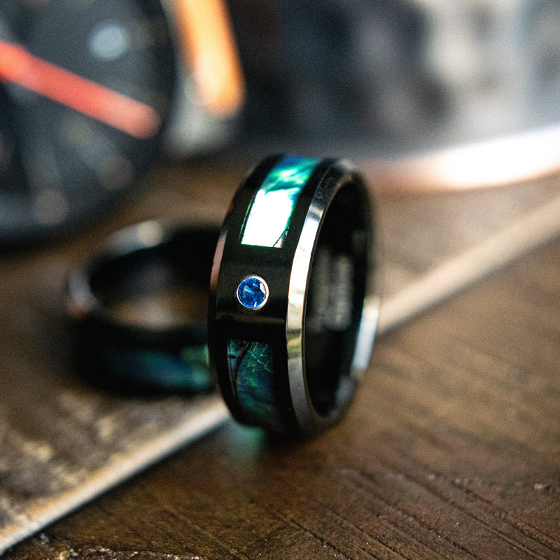 The Aquaman- Black Tungsten & Abalone Men’s Wedding Ring | Madera Bands