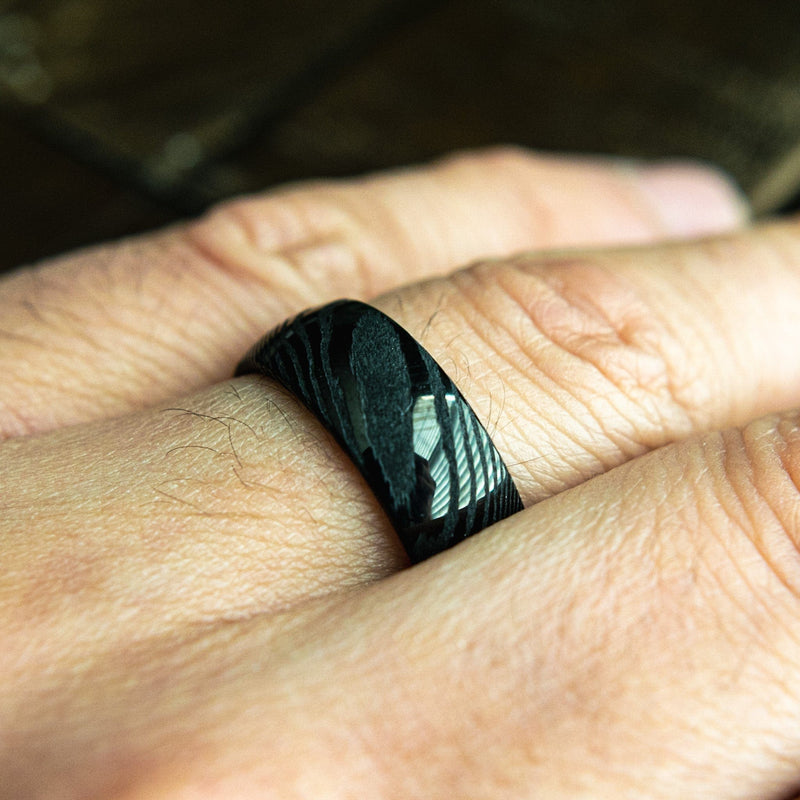 The Aragorn- Black Damascus Steel Men's Wedding Ring | Madera Bands