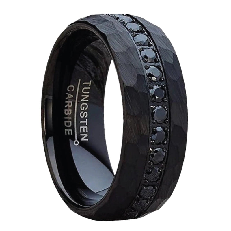 The Black Pantera- Eternity Black Tungsten & Sapphire Men's Wedding Ring | Madera Bands