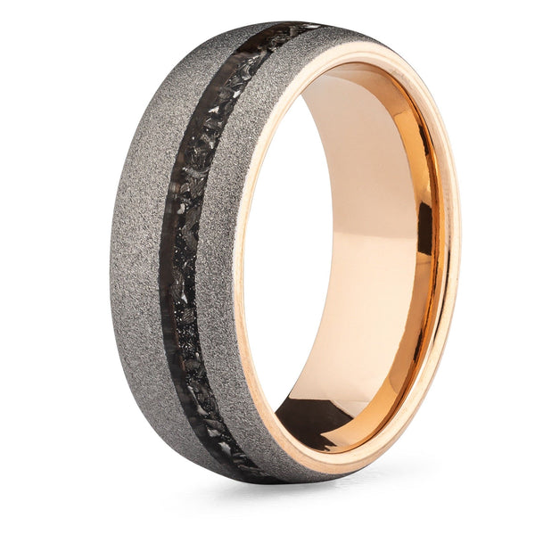 The Bruce- Meteorite & Rose Gold Tungsten Men's Wedding Ring | Madera Bands