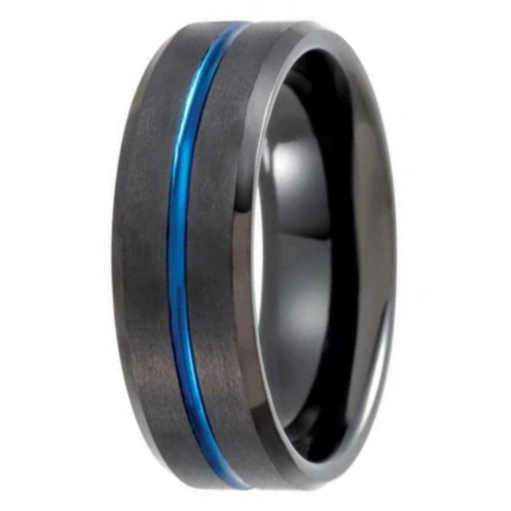 The Cop - Menβs Black and Blue Wedding Band | MaderaBands