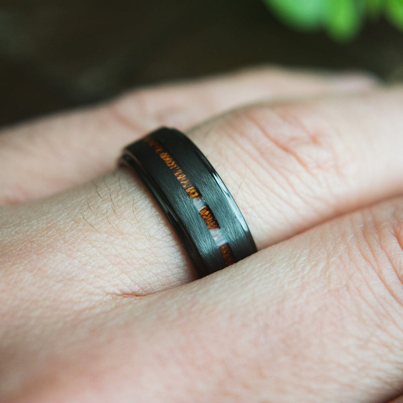 The Carter- Black Tungsten & Whiskey Wood Men’s Wedding Ring | Madera Bands