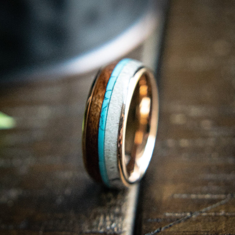 The Clark- Deer Antler Turquoise Wood Men’s Wedding Ring | Madera Bands