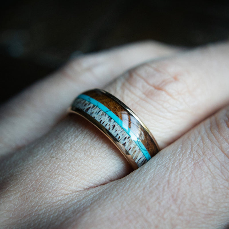 The Clark- Deer Antler Turquoise Wood Men’s Wedding Ring | Madera Bands