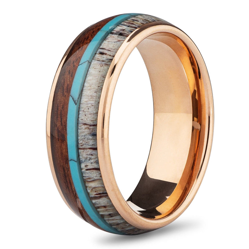 The Clark- Deer Antler Turquoise Wood Men’s Wedding Ring | Madera Bands