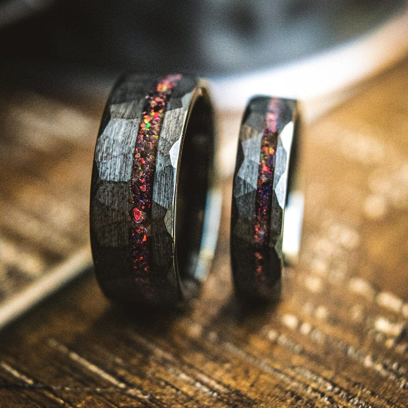 The Gambit- Black Tungsten Opal Men's Wedding Ring | Madera Bands